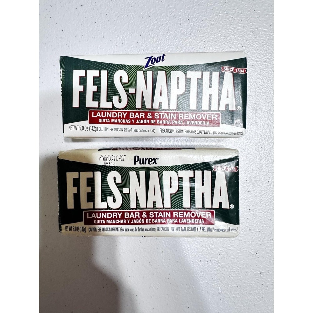 Vintage 2* FELS-NAPTHA Laundry Bar Soap & Stain‎ Remover -5.5oz (155g)